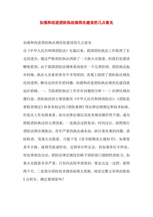 加强和改进消防执法规范化建设的几点意见