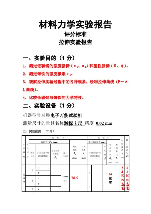 材料力学实验报告答案剖析