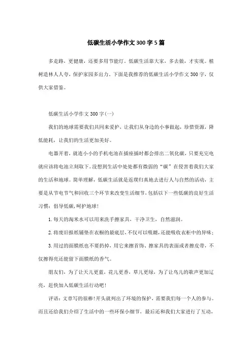 低碳生活小学作文300字5篇