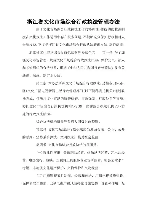 浙江省文化市场综合行政执法管理办法(标准版)