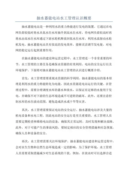 抽水蓄能电站水工管理认识概要