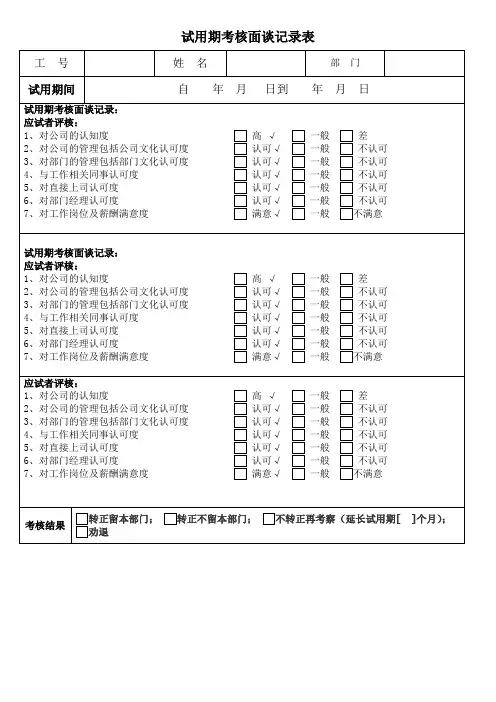 试用期考核面谈记录表