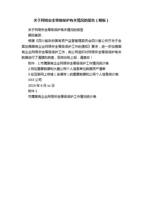 关于网络安全等级保护有关情况的报告（模板）