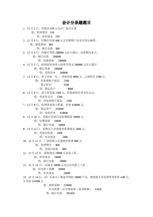 会计分录题题目