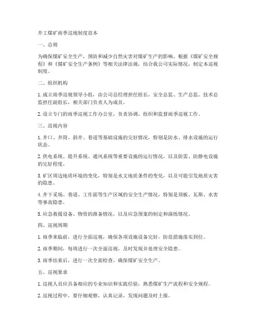 井工煤矿雨季巡视制度范本