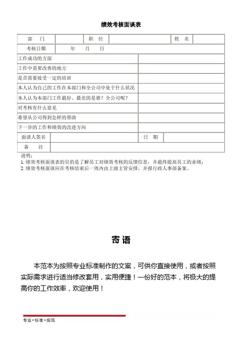 [企业管理]绩效考核面谈表(标准范本)