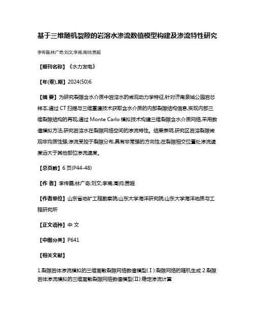 基于三维随机裂隙的岩溶水渗流数值模型构建及渗流特性研究