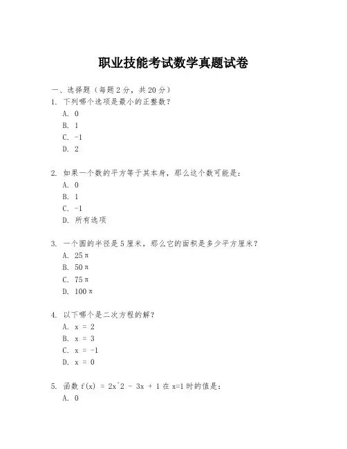 职业技能考试数学真题试卷