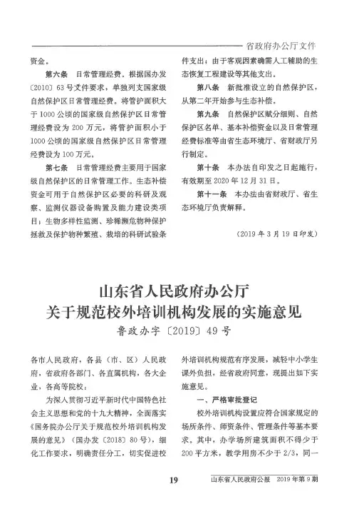 山东省人民政府办公厅关于规范校外培训机构发展的实施意见
