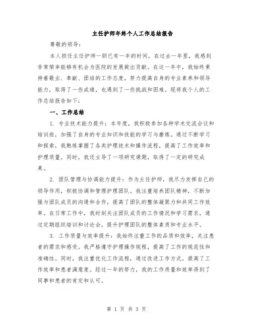 主任护师年终个人工作总结报告