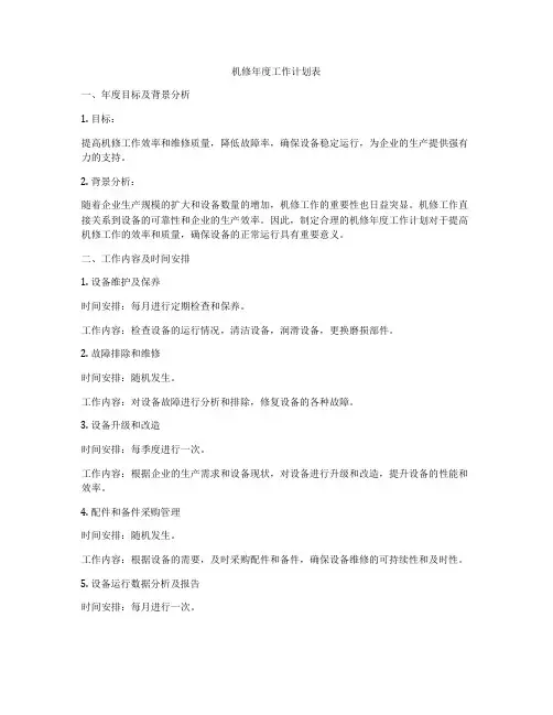 机修年度工作计划表