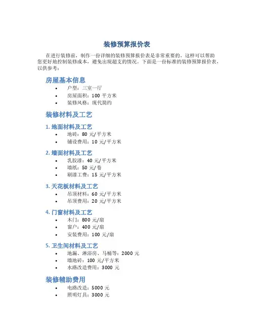 装修预算报价表