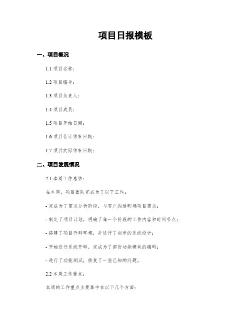 项目日报模板