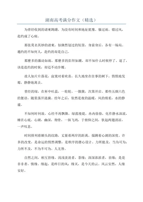 湖南高考满分作文(精选)