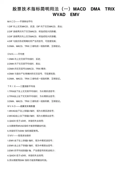 股票技术指标简明用法（一）MACD　DMA　TRIX　WVAD　EMV