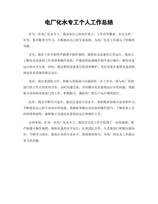 电厂化水专工个人工作总结