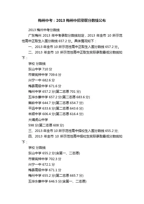 梅州中考：2013梅州中招录取分数线公布