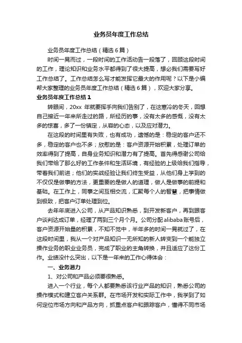 业务员年度工作总结（精选6篇）
