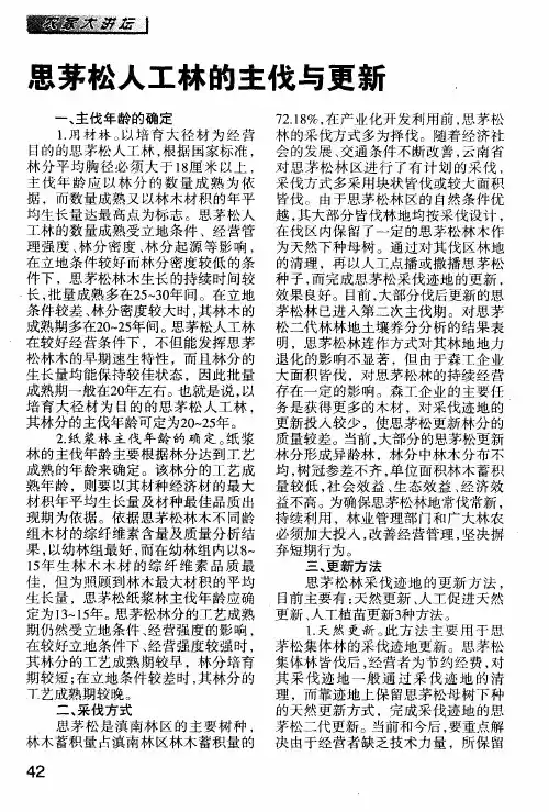 思茅松人工林的主伐与更新