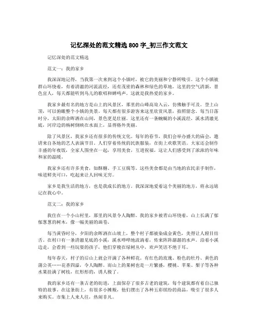 记忆深处的范文精选800字_初三作文范文
