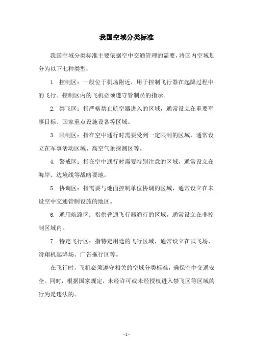我国空域分类标准
