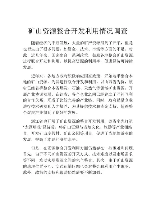 矿山资源整合开发利用情况调查