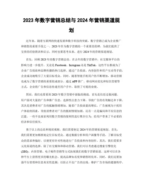 2023年数字营销总结与2024年营销渠道规划