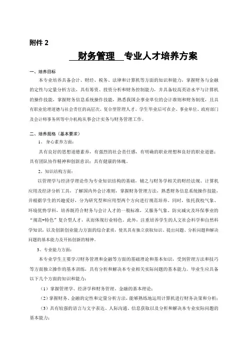 2009版财务管理专业培养方案