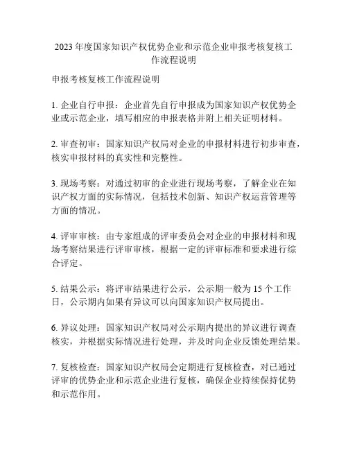2023年度国家知识产权优势企业和示范企业申报考核复核工作流程说明