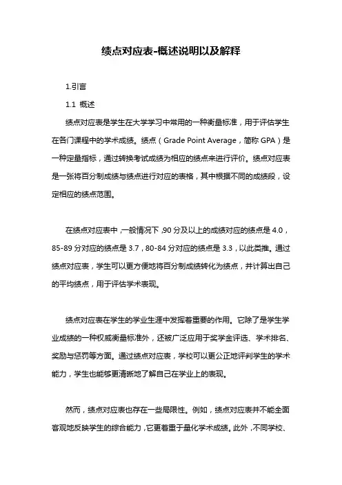 绩点对应表-概述说明以及解释