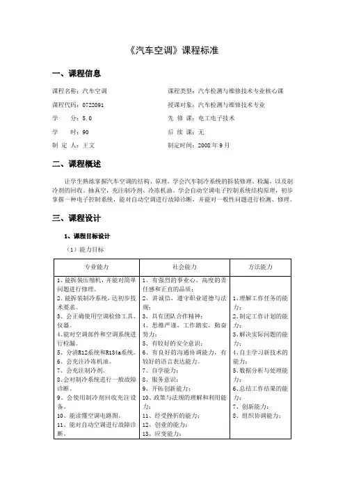 《汽车空调》课程标准