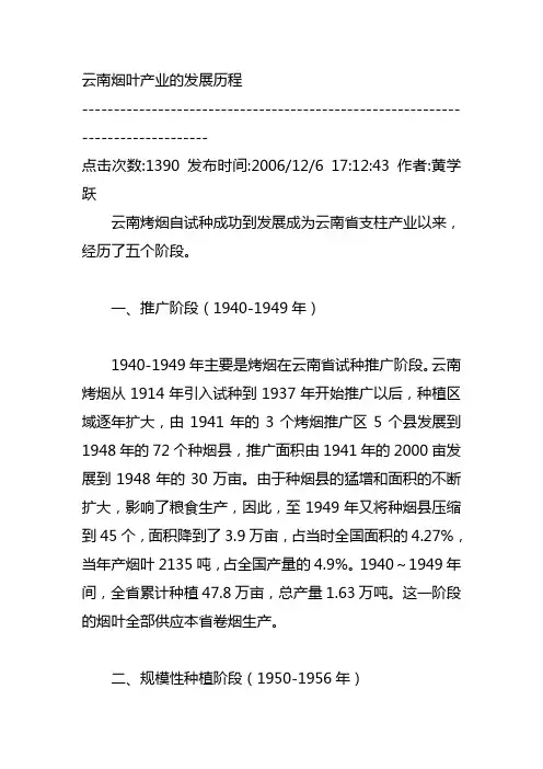 云南烟叶产业的发展历程