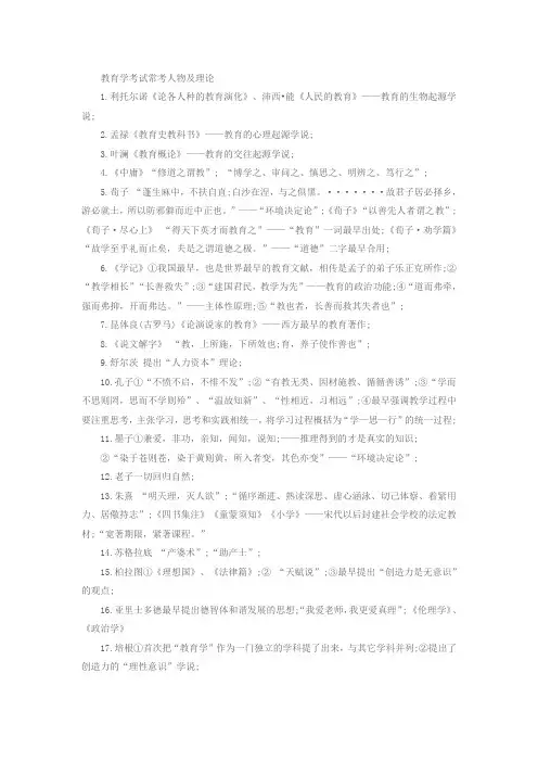教育学考试常考人物及理论