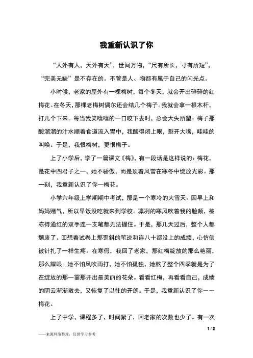 我重新认识了你_初一作文