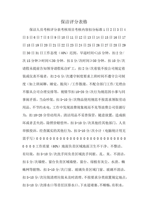 保洁评分表格