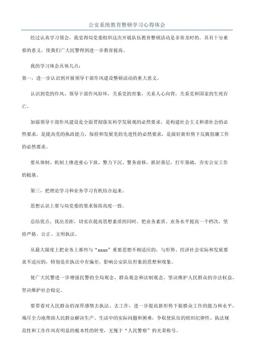 公安系统教育整顿学习心得体会