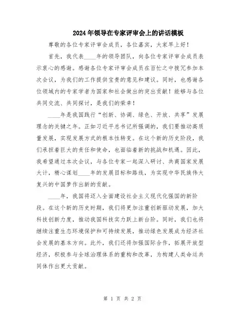 2024年领导在专家评审会上的讲话模板