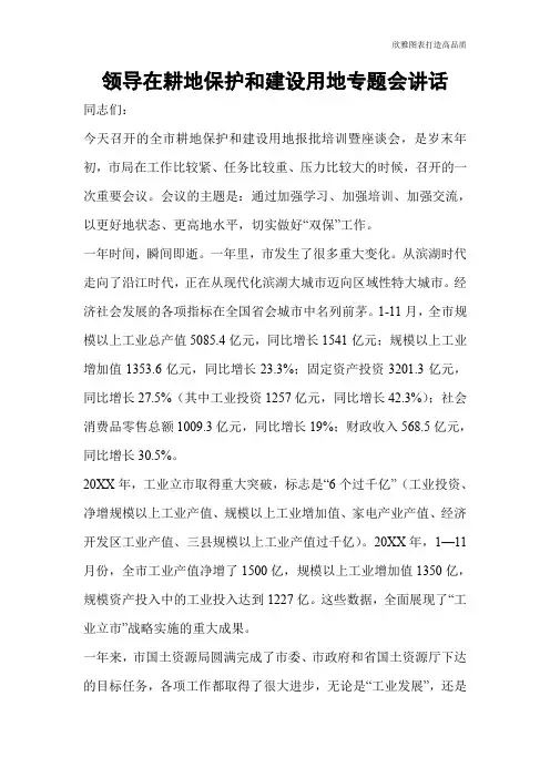 领导在耕地保护和建设用地专题会讲话