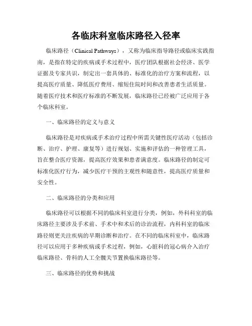 各临床科室临床路径入径率