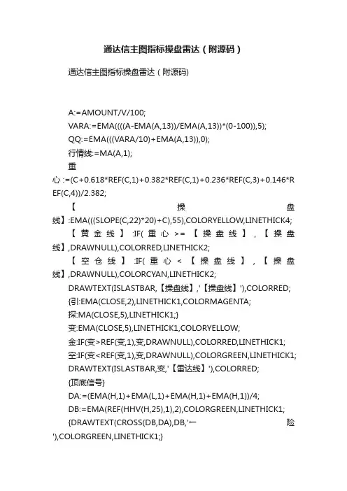 通达信主图指标操盘雷达（附源码）