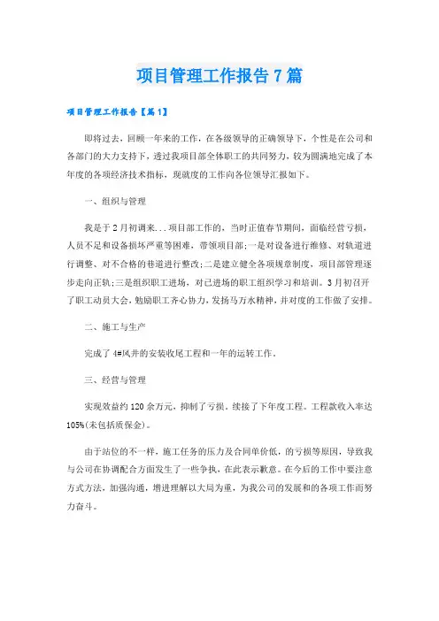 项目管理工作报告7篇