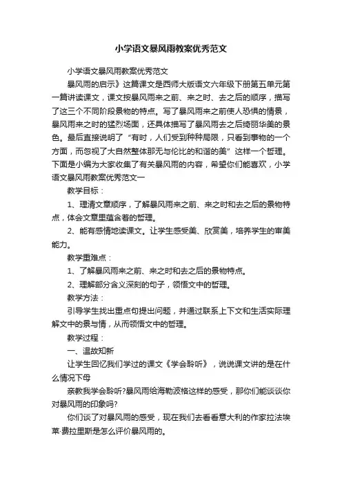 小学语文暴风雨教案优秀范文