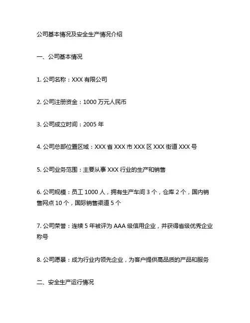 介绍了公司基本情况及安全生产运行情况