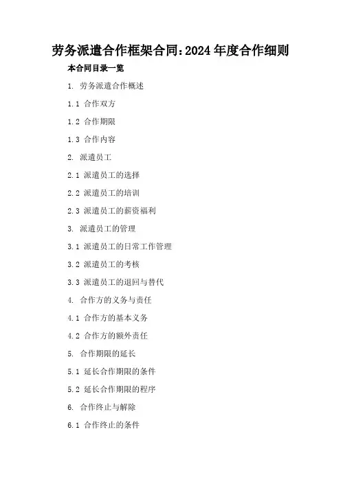 劳务派遣合作框架合同：2024年度合作细则