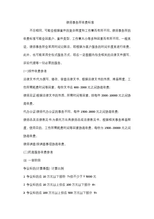 律师事务所收费标准