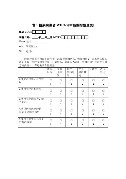 糖尿病患者WHO-5(幸福感指数量表)