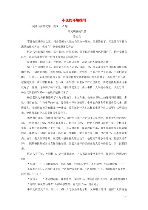 2024高考语文一轮复习第3板块现代文阅读专题3考点2小说的环境描写跟踪检测含解析