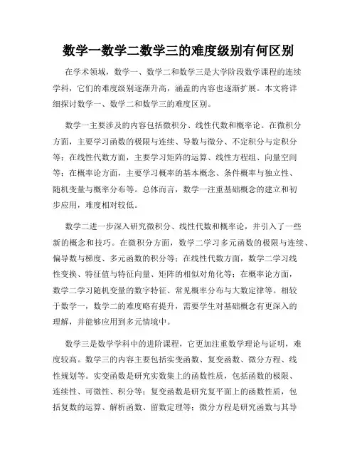 数学一数学二数学三的难度级别有何区别