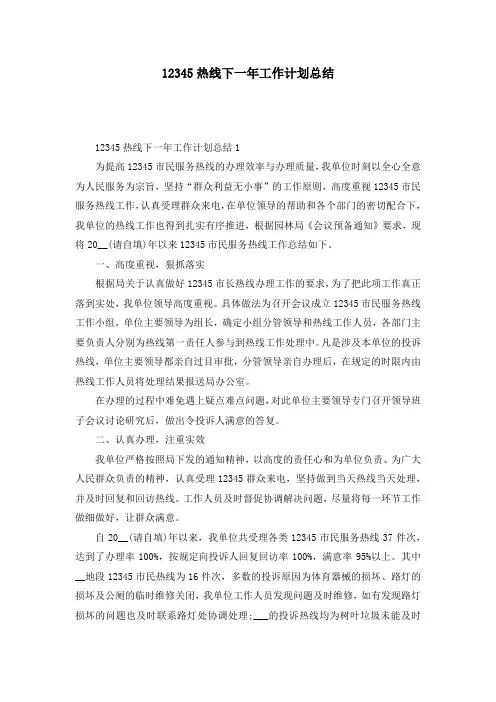 12345热线下一年工作计划总结