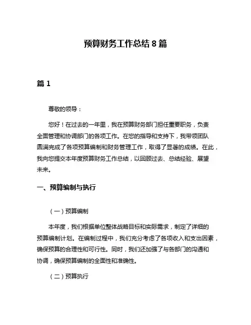 预算财务工作总结8篇